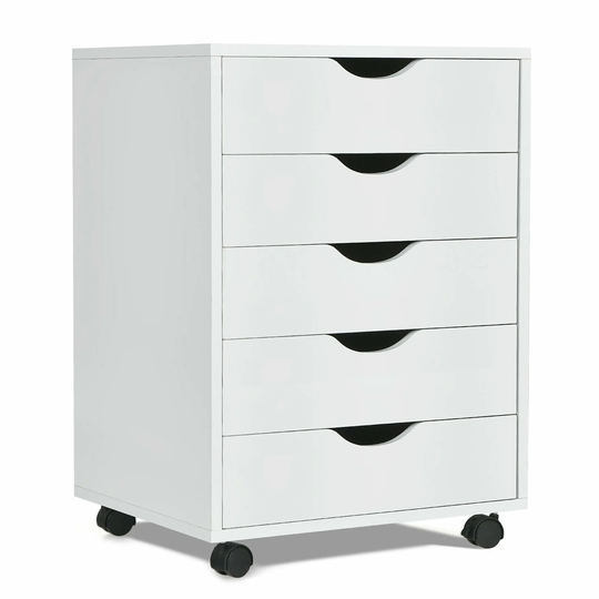 Gymax 5 Drawer Dresser Storage Cabinet Chest w/Wheels for Home Office - See Details