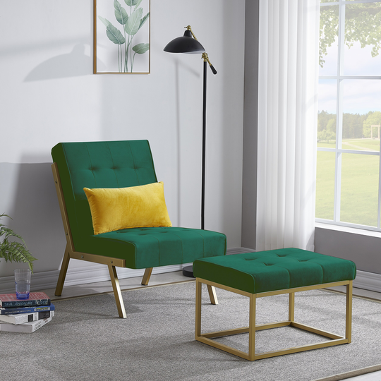Metal Frame Velvet Upholstery Chair with Ottoman-23"Wx 34"D