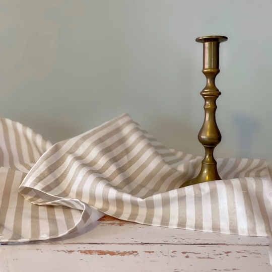 Sand Stripe Table Runner 52" Linen-Cotton | Original Kitchen Modern Farmhouse Shabby Chic Traditional Beige Ticking