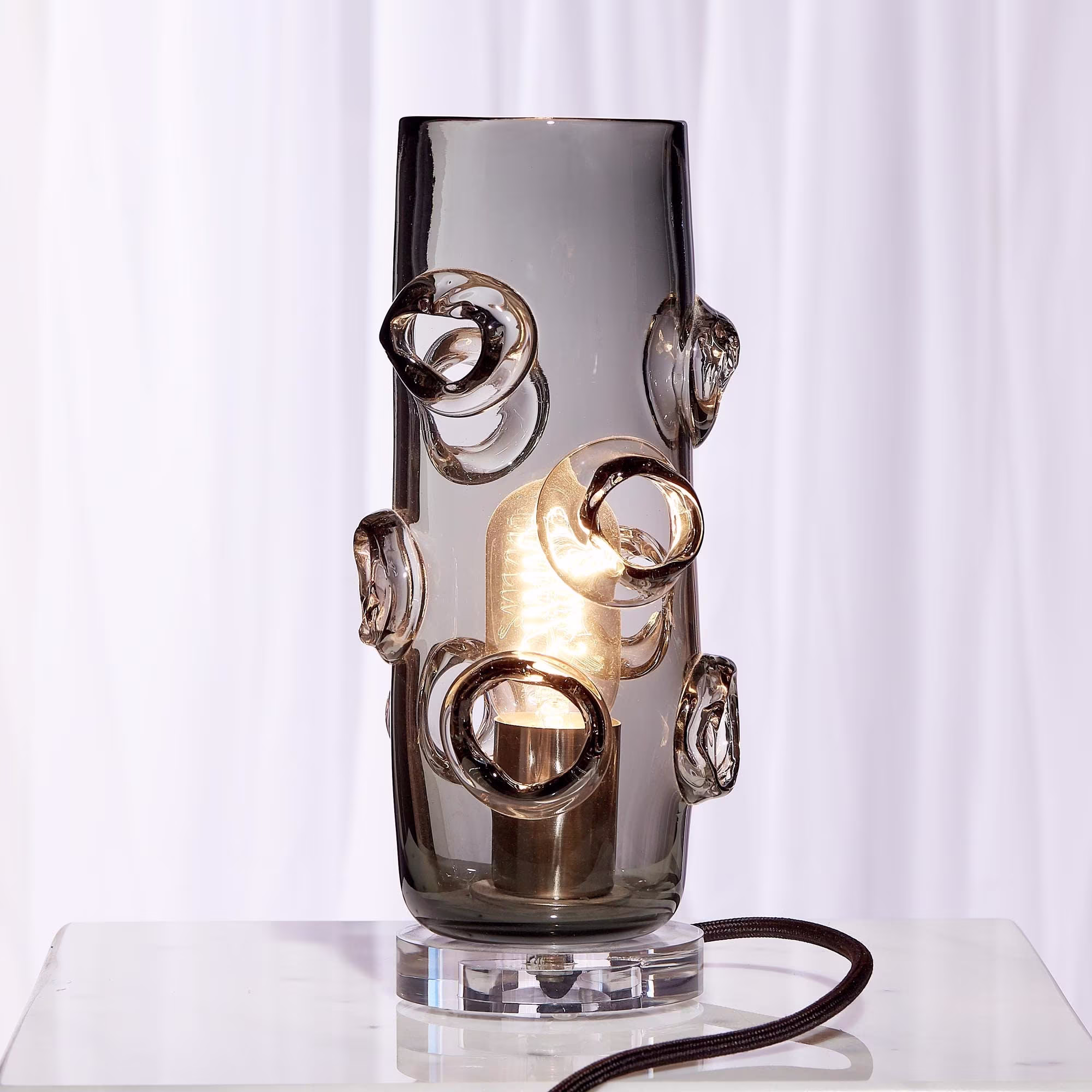 Industrial Table Lamp. Hand Blown Gray Desk Light. Handmade in Usa
