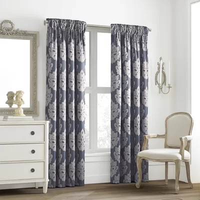 Simone Damask Room Darkening Thermal Rod Pocket Single Curtain Panel