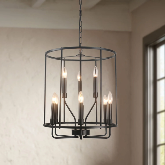 Vintage 18-inch Black Cage Pendant Light