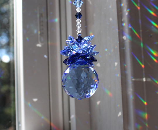 Blue - Power Of Color Sun Catcher Made With Swarovski Crystal 30mm Ball, Rainbow Maker, Window Prism