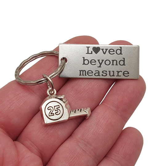 Loved Beyond Measure Keychain With Measuring Tape Charm - Gift For Dad Father's Day Seamstress Handyman