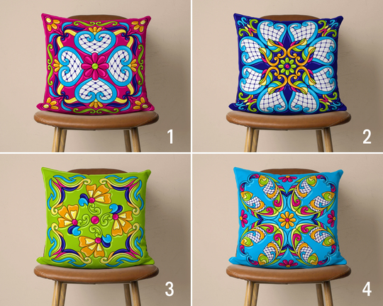 Colorful Tile Design Pillow Case, Vibrant Pattern Cushion Cover, Vivid Color Housewarming Gift, Indoor & Outdoor Textile