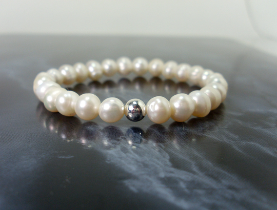 Real Freshwater Pearls Bracelet 7-8mm With Sterling Silver Bead, Natural Beaded For Women Or Girl, Gift Her +Gift Bag