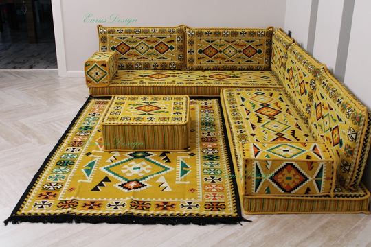 Corner Floor Seating, L Shaped Sofa Set, Floor Couch, Oriental Seating Sofa, Ethnic Bohemian Furniture