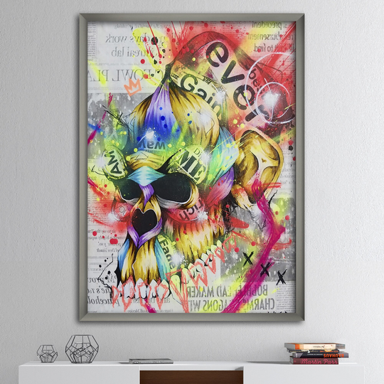 Designart 'Neon Colorful Blossoming Skull' Modern & Contemporary Framed Art Print