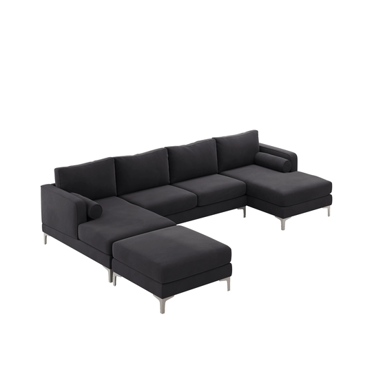 Modern Velvet Fabric Couch Reversible Chaise Sofa