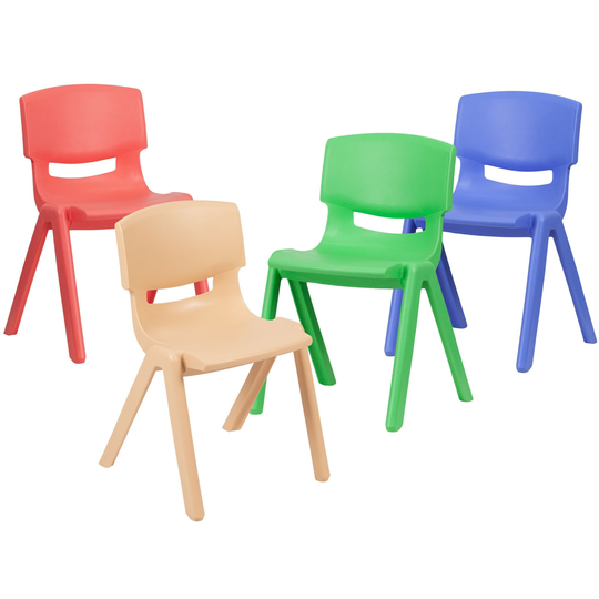 4 Pack Plastic School Chairs with 13.25" Seat Height, Assorted Colors - 14.5"W x 15.75"D x 23.25"H