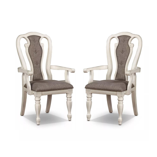 Set of 2 Arm Chair with Button Tufted in White Wash And Ash Brown