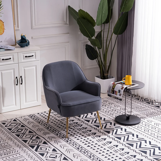 Modern Soft Velvet Material Ergonomics Chair Bedroom Chair Home Chair With Gold Legs And Adjustable Legs, Navy