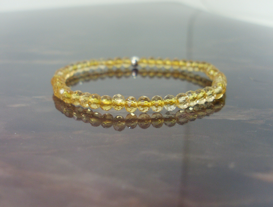 Elegant Citrine Faceted Bracelet 6mm + Sterling Silver Bead, Natural Gemstone Bracelet, Stretch Beaded For Women Or Girl Gift Box