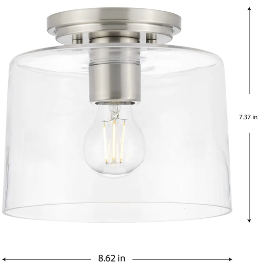Adley Collection One-Light Brushed Nickel Clear Glass New Traditional Flush Mount Light - 8.62 in x 8.62 in x 7.37 in