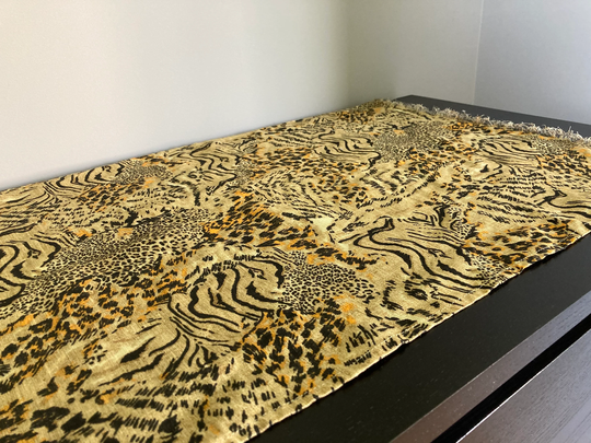 Animal Print Table Runner, Frayed Beige Yellow Black Pure Linen European Flax Shelf Decor, Furniture Cover in African Style