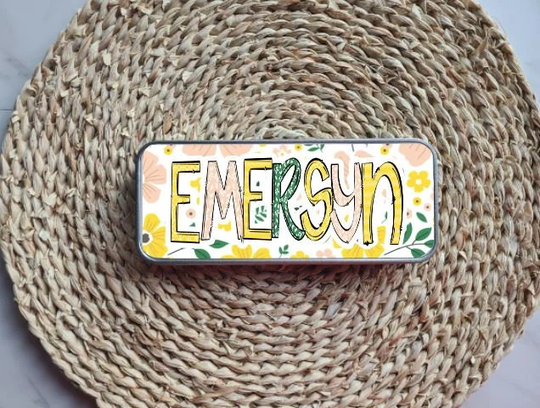 Floral Personalized Tin Pencil Case, Back To School, School Supply, Supplies, Case For Kids, Name Box