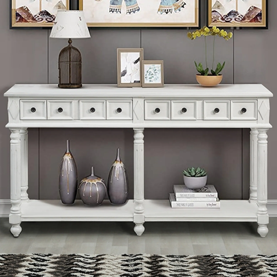 Retro Console Table Entryway Table 58" Long Sofa Table with 2 Drawers in Same Size and Bottom Shelf for Storage