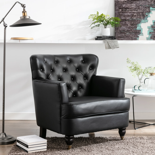 PU Leather Arm Chair with Solid Wood Legs for Living Room,Front Foot Roller Design