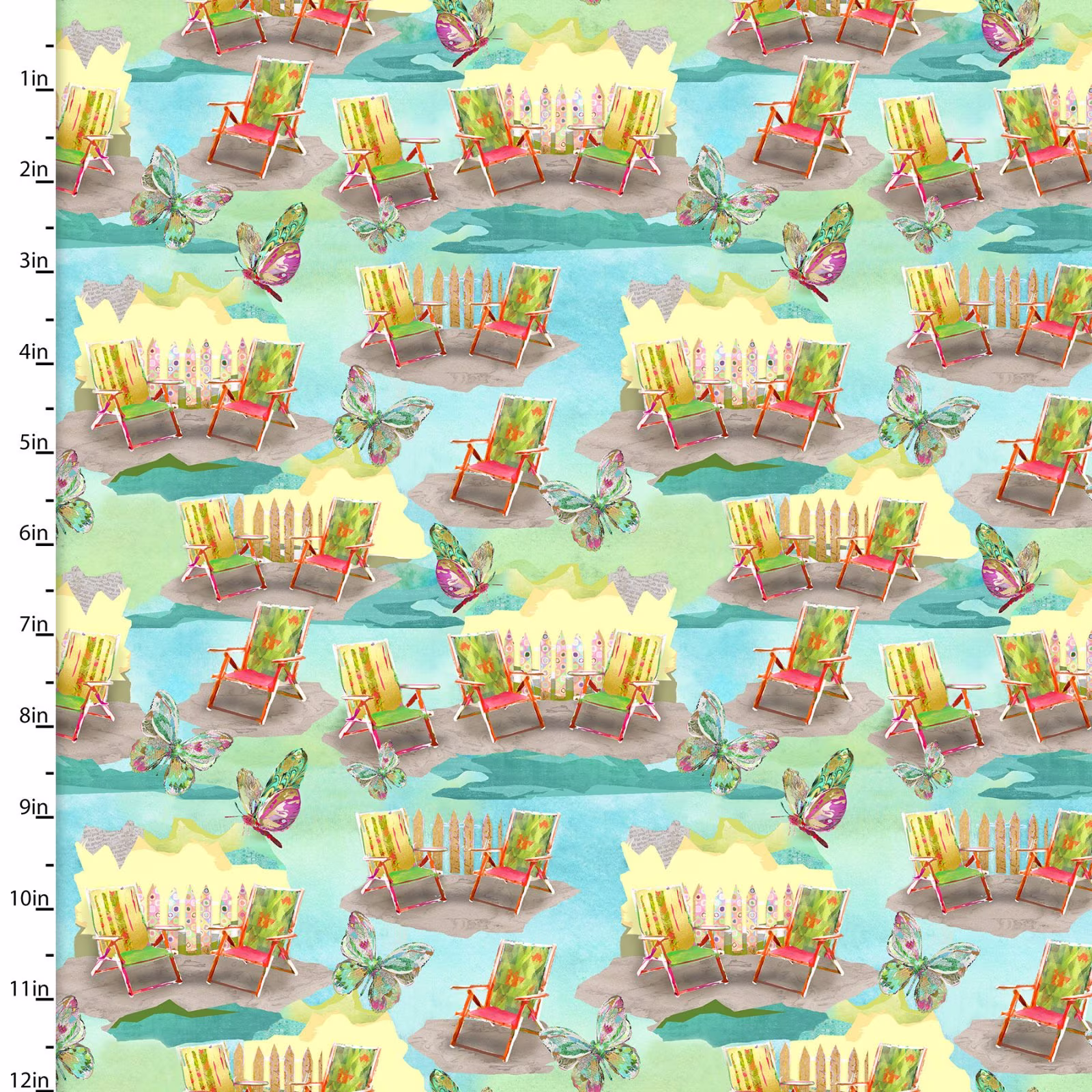 My Happy Place Beach Chairs in Turquoise By Connie Haley For 3 Wishes 42 Inches Wide 100% Cotton Quilting Fabric 3W 18041