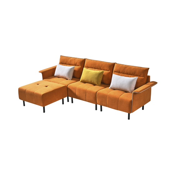 Sectional Sofa Suede Seat for Living Room Buckle Design Orange