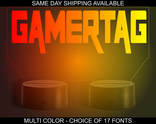 Personalized Two-Color Gamer Tag Light For Kids & Adults. Award Or Trophy. Led Lamp. Sign. Remote Control. Custom Gifts