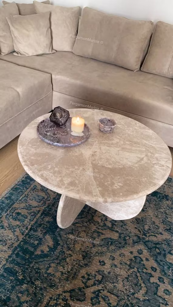 Beige Color Marble Coffee Table Is Real Marble & Handmade Italian Model | Real