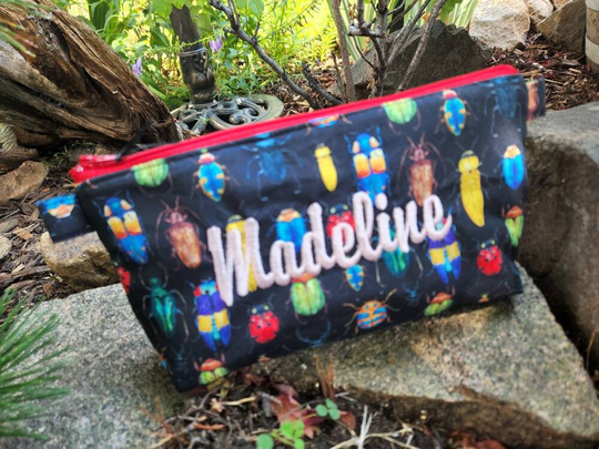 Bug Pencil Case, Personalized School Supply Bag, Fabric Zipper Kids Pouch, Shark Makeup Boys Bag