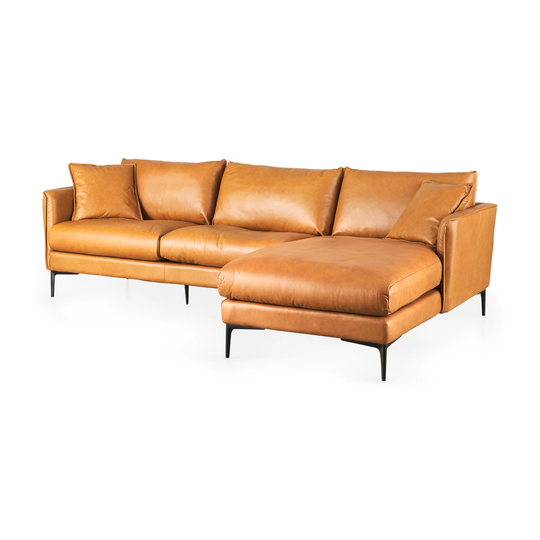 Lake Como Tan Leather, 3 Seat Sectional Sofa - 108.0L x 67.5W x 34.0H