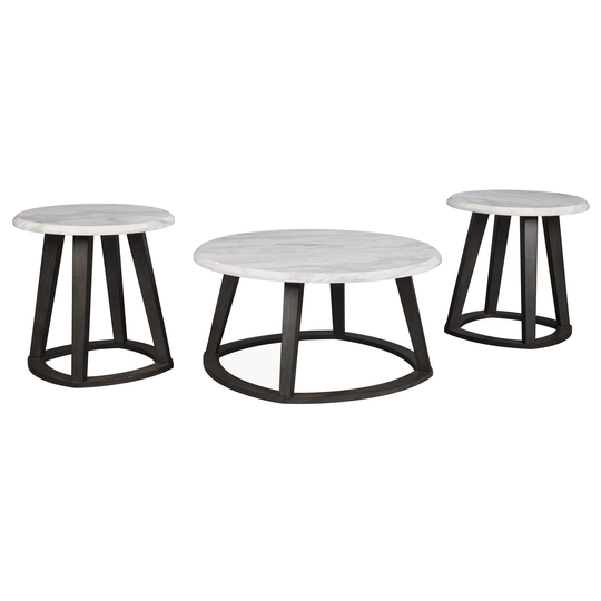 Faux Marble Table Set with 1 Coffee Table and 2 End Tables, White and Black