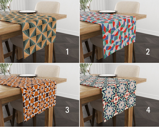 Geometric Table Runner, Boho Abstract Modern Tablecloth, Mid Century Modern, Housewarming Gift, Patio & Kitchen Textile