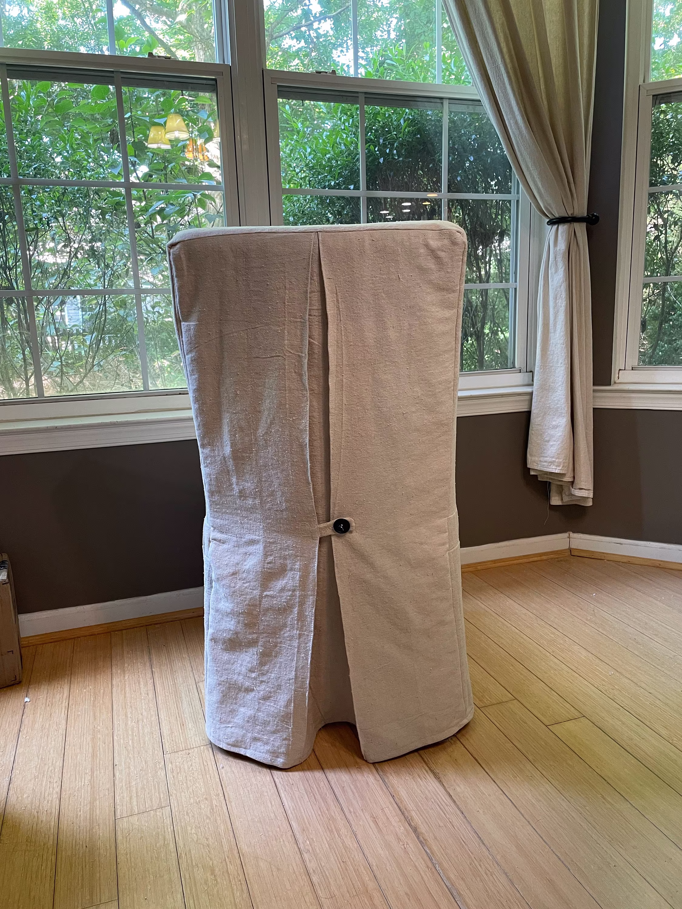 Canvas Parsons Chair Cover with Long Skirt & Button