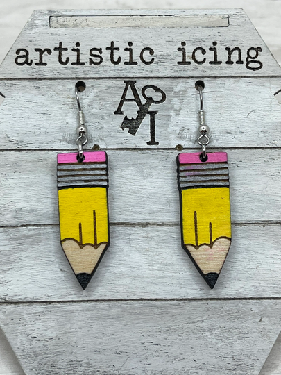 Hand Painted Pencil Wood Earrings Back To School Teacher