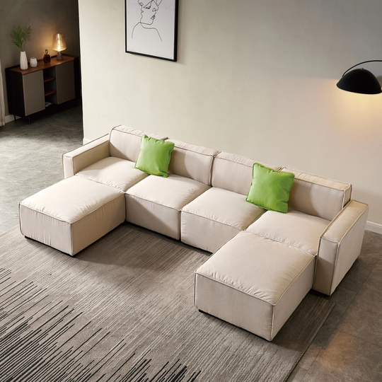 Elegant Modular Sofa U Shape Sectional Fabric Sofa & Chaise Sectional Couch with Convertible Ottoman Chaise and Pillows