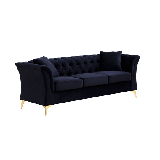 Modern Chesterfield Curved Sofa, Tufted Velvet, with Scroll Arms