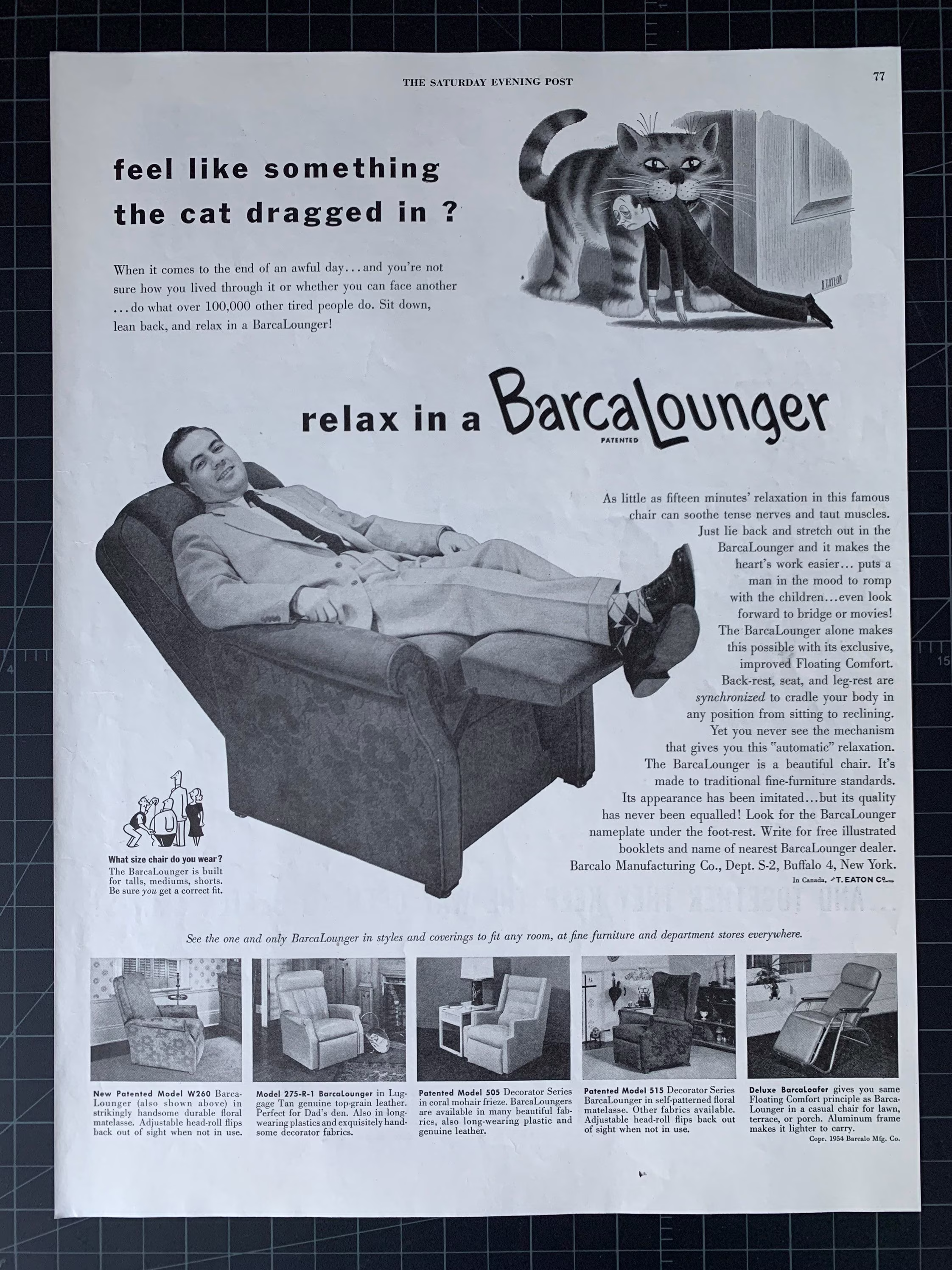 Vintage 1954 Barcalounger Chair Print Ad
