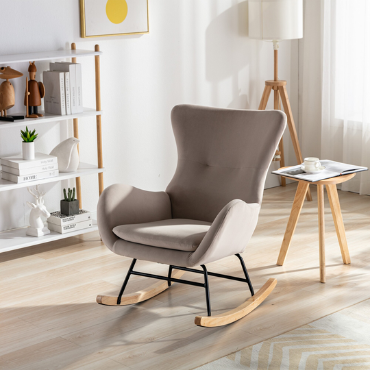 EYIW Velvet Upholstered Rocking Chair with Padded Seat, Ergonomic Back and Metal Frame, 26.3"Lx32.2"Dx36.6"H