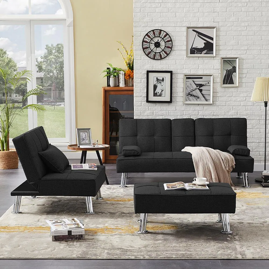 Fabric Folding Sofa Bed with Removable Armrest