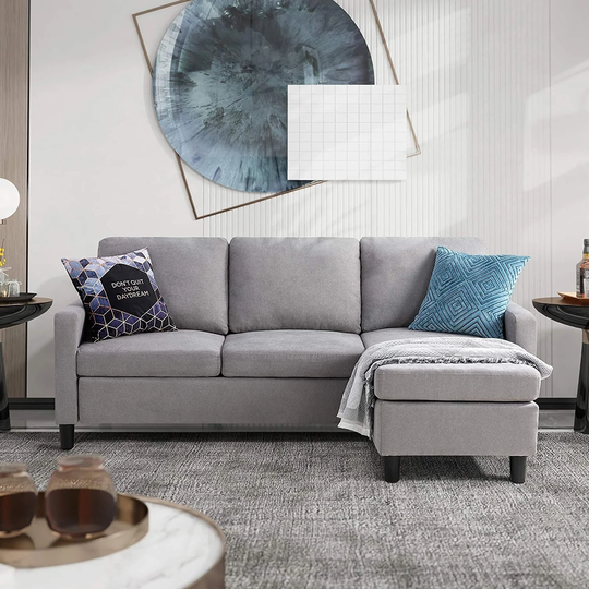Futzca Linen Upholstered L-shaped Sectional Sofa w/ Reversible Chaise