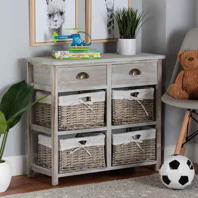 Scales Solid Wood 2-Drawer Storage Drawer with Baskets