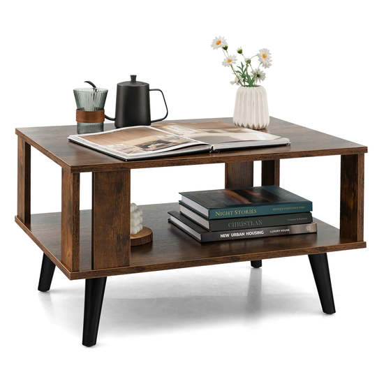 Costway Coffee Table Retro Mid-Century Coffee Table W/Storage Open - 27.5'' x 19.5'' x 16'' (L x W x H)