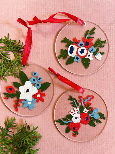 Paint-By-Number Holiday Florals Ornaments /Ornament Paint By Number Kit/Kids Crafting Kit/Acrylic Ornament/ Painted Christmas Ornament