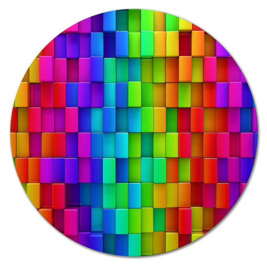 Designart 'Rainbow Of Abstract Colorful Blocks' Patterned Metal Circle Wall Art