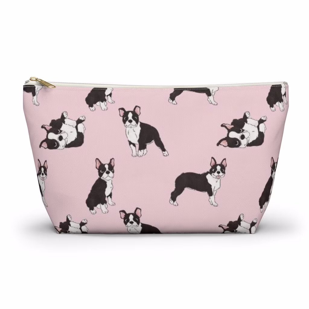 Boston Terrier Pouch, Pencil Case, Dog Custom Teacher Bridesmaid Cosmetic Bag, Bostie Mom Zipper Makeup Accessory Pouch