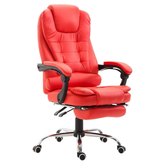 HomCom Reclining PU Leather Executive Home Office Chair with Comfortable Faux Leather & Extendable Footrest, Red
