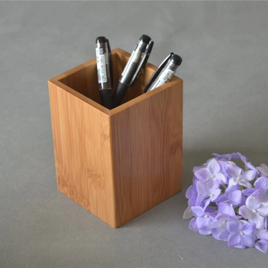 Bamboo Wooden Pen Holder, Pencil Wood Stand, Office Holder Organizer Multi Purpose Cup, Pot Desk Storage