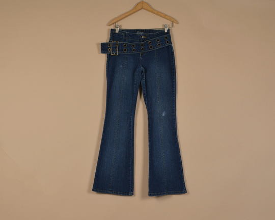 No Boundaries Y2K Grommet Belt Flare Pants