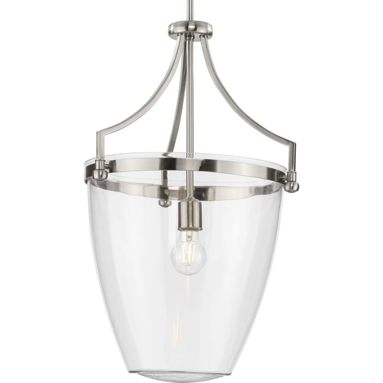 Parkhurst Collection One-Light New Traditional Brushed Nickel Clear Glass Pendant Light - 15.25 in x 15.25 in x 23.37 in
