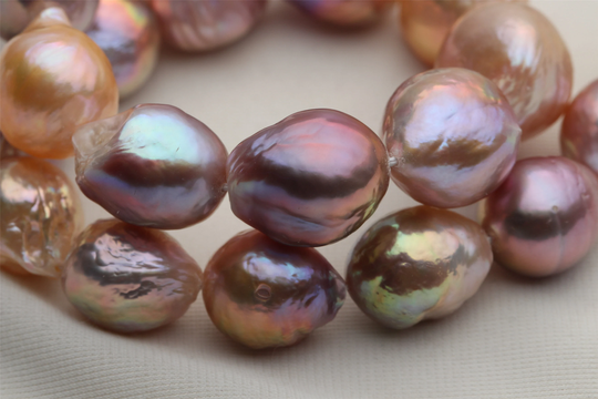 10.5-14mm Large Multi-Color Baroque Freshwater Nucleated Pearl Strand With Metallic Overtone, Atg322