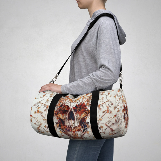 Delicate Skull Duffel Bag, Floral Art Gothic Bag Gift, Durable Gym Flower Sugar