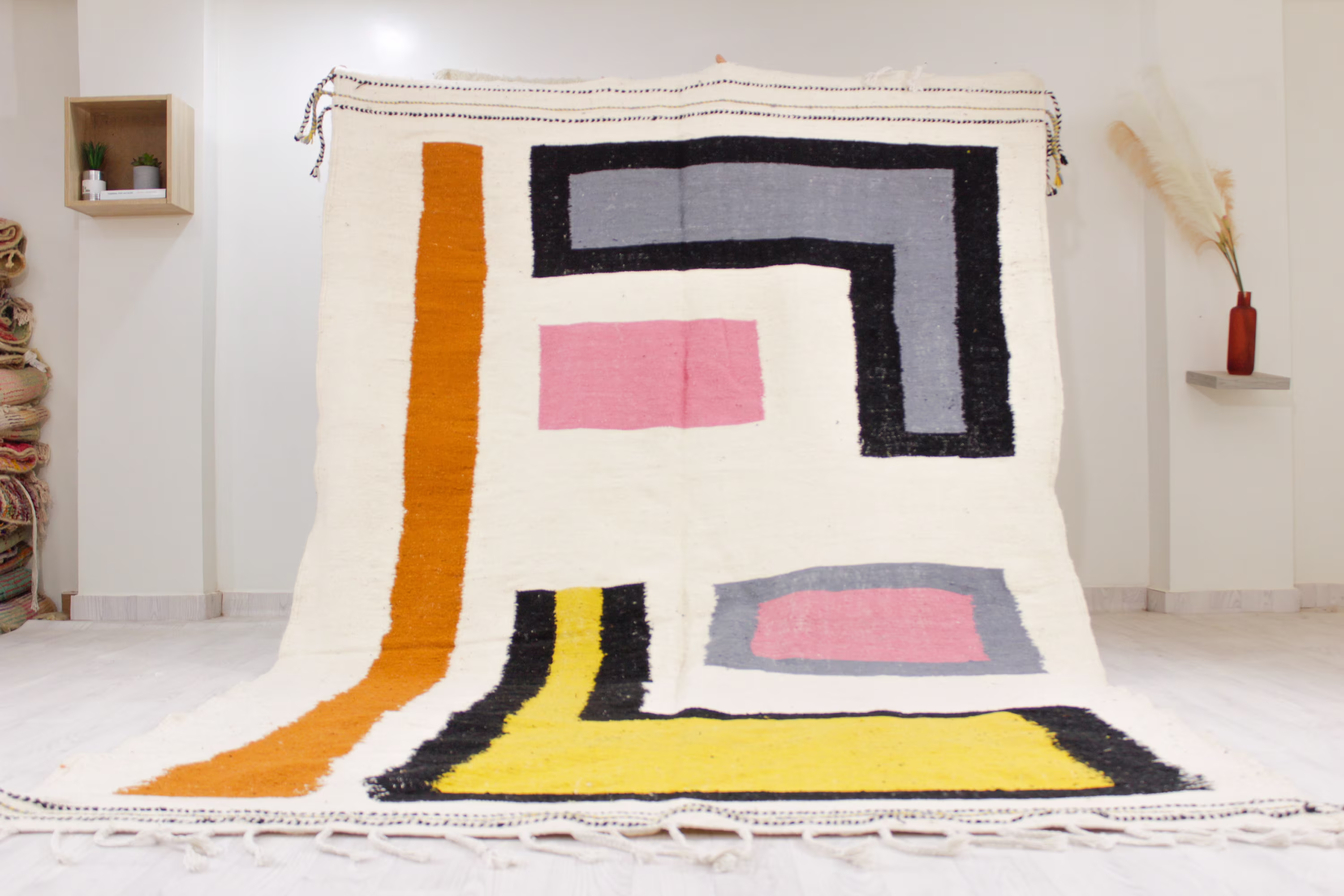 Large Moroccan Kilim Rug - Colorful Flat Area Flatweave 9x6Ft Zanafi Wool Contemporary Living Room